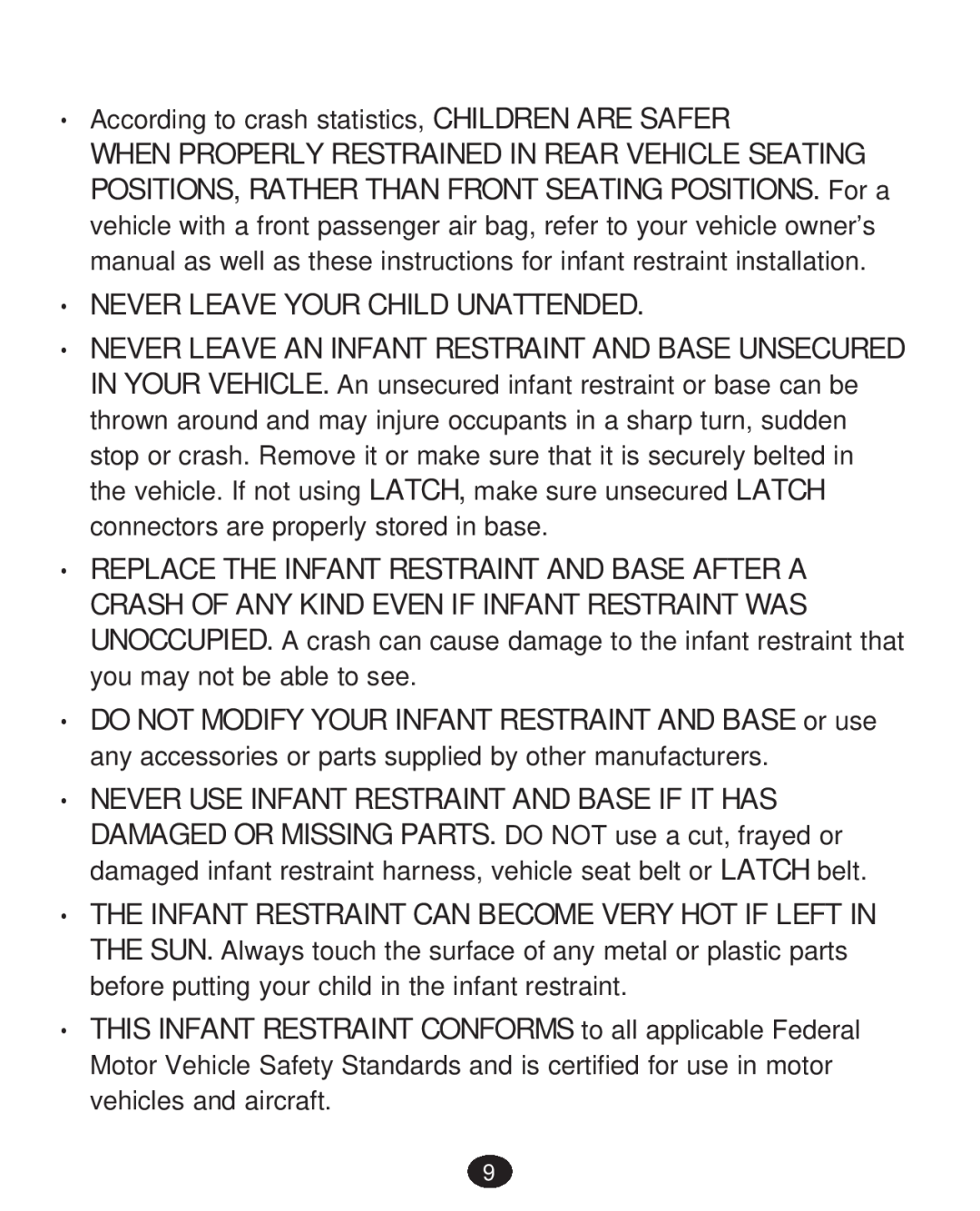 Graco 30 manual ‡ Never Leave Your Child Unattended 