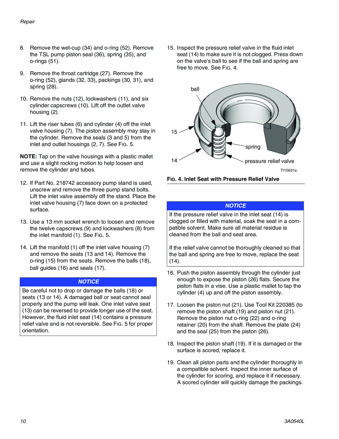 Graco 3000cc, 4000cc important safety instructions Inlet Seat with Pressure Relief Valve 