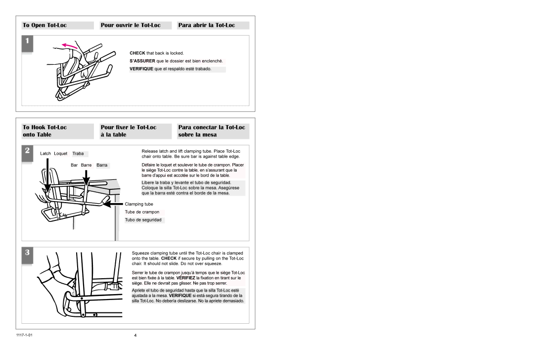 Graco 3045, 3000 owner manual To Open Tot-Loc Pour ouvrir le Tot-Loc Para abrir la Tot-Loc 