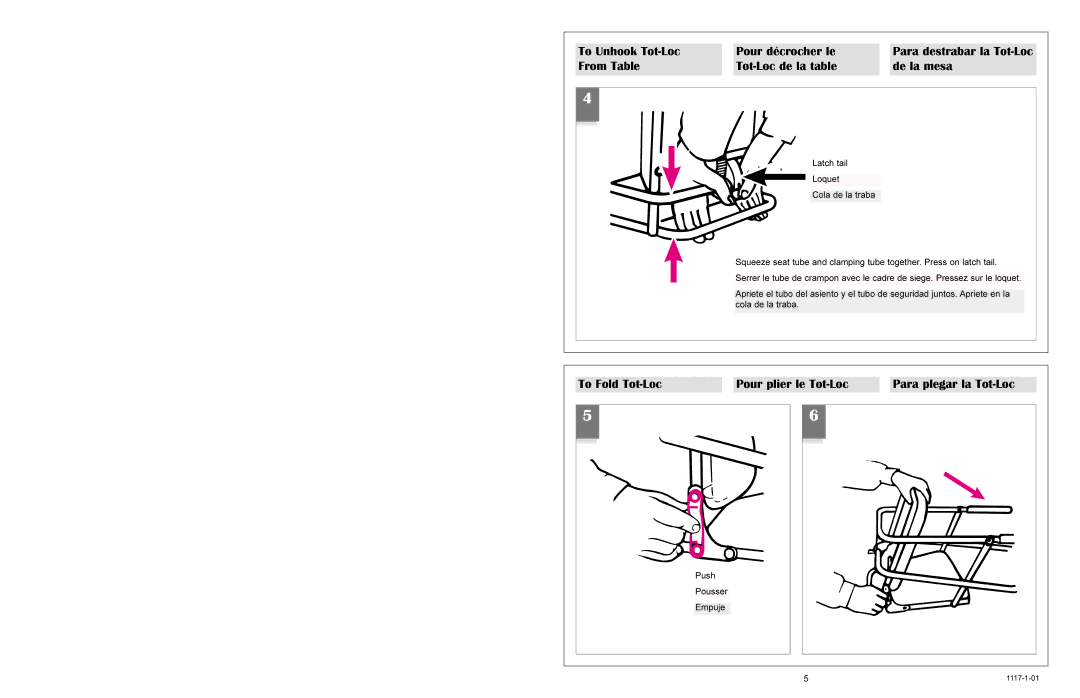 Graco 3000, 3045 owner manual Pour plier le Tot-Loc, Push Pousser Empuje 