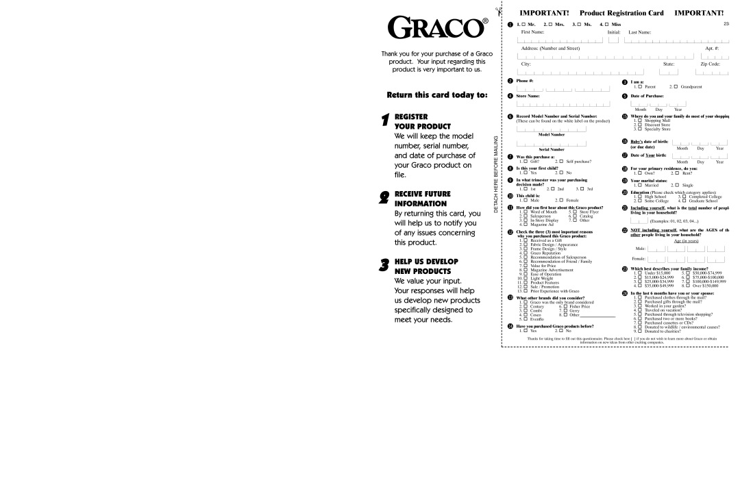 Graco 3045, 3000 owner manual Return this card today to, Your Product 