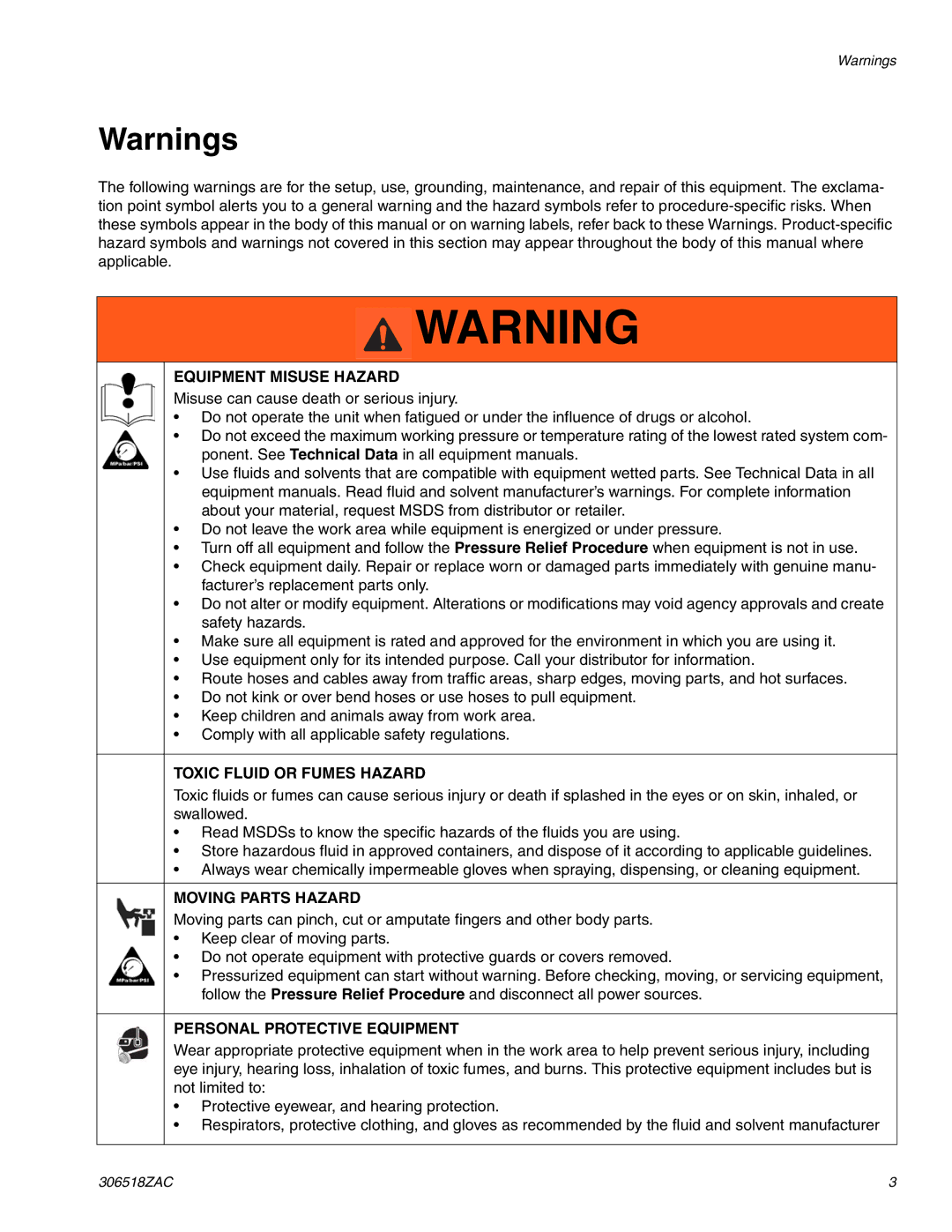 Graco 306518ZAC important safety instructions Equipment Misuse Hazard 