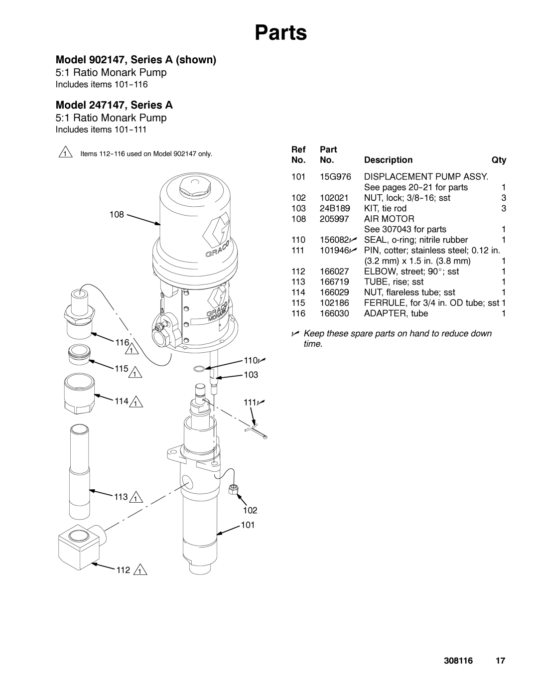 Graco 308116T important safety instructions Model 902147, Series a shown, Model 247147, Series a 