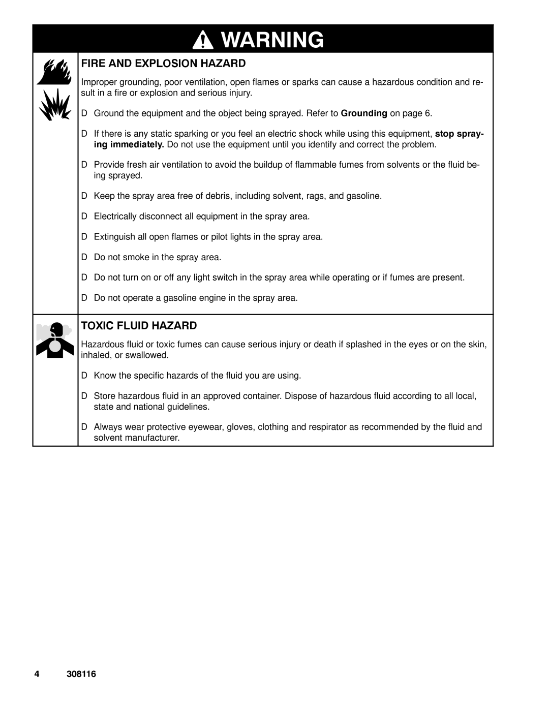 Graco 308116T important safety instructions Fire and Explosion Hazard 