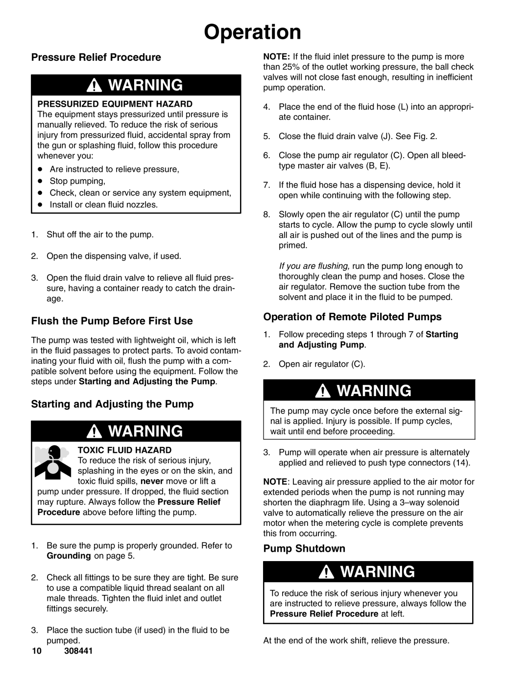 Graco 308441ZAD important safety instructions Operation 