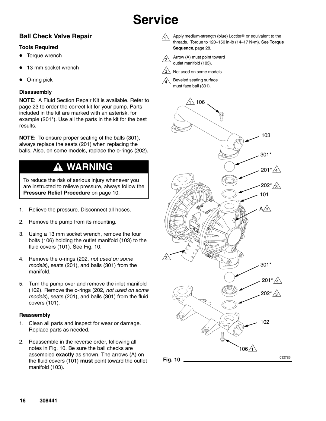 Graco 308441ZAD important safety instructions Ball Check Valve Repair 