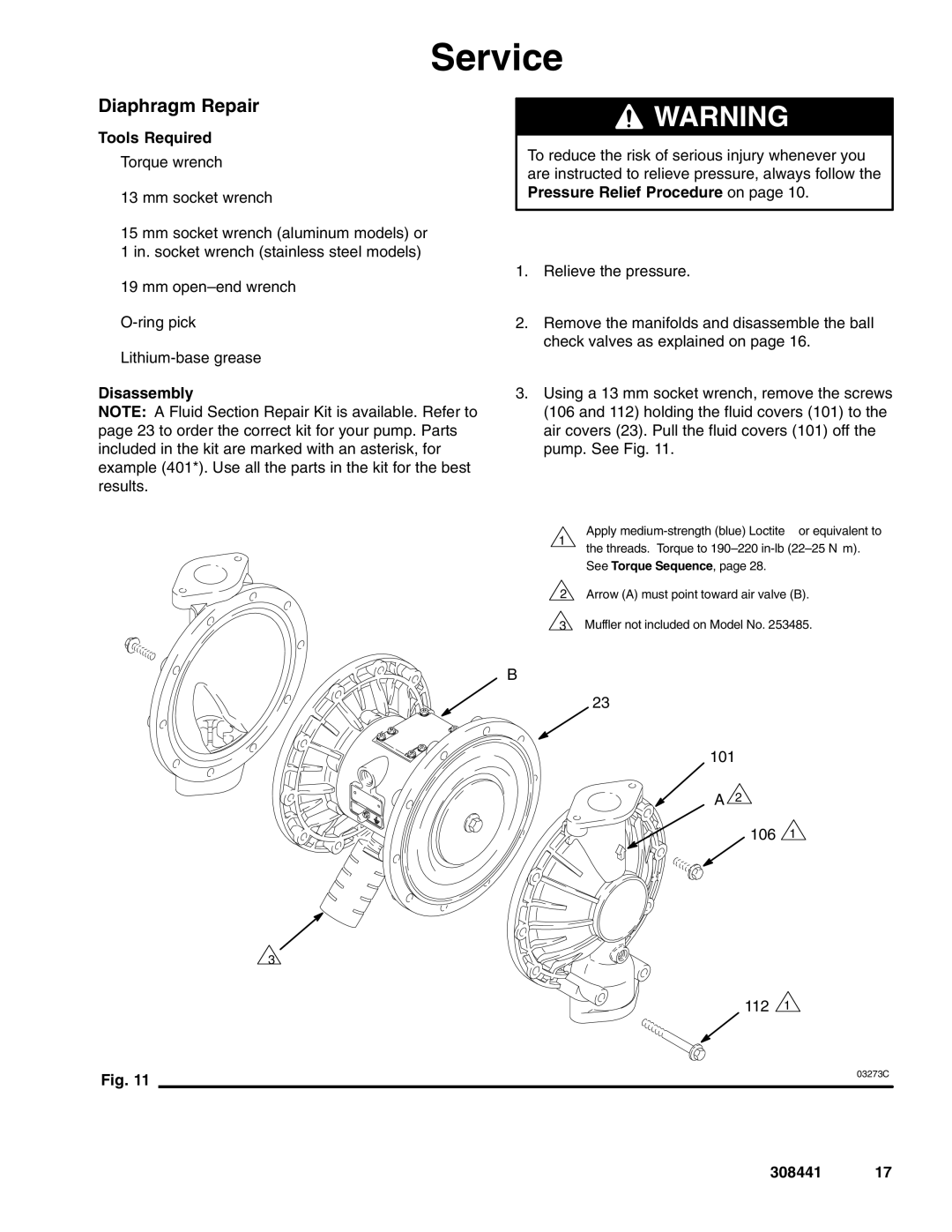 Graco 308441ZAD important safety instructions Diaphragm Repair 