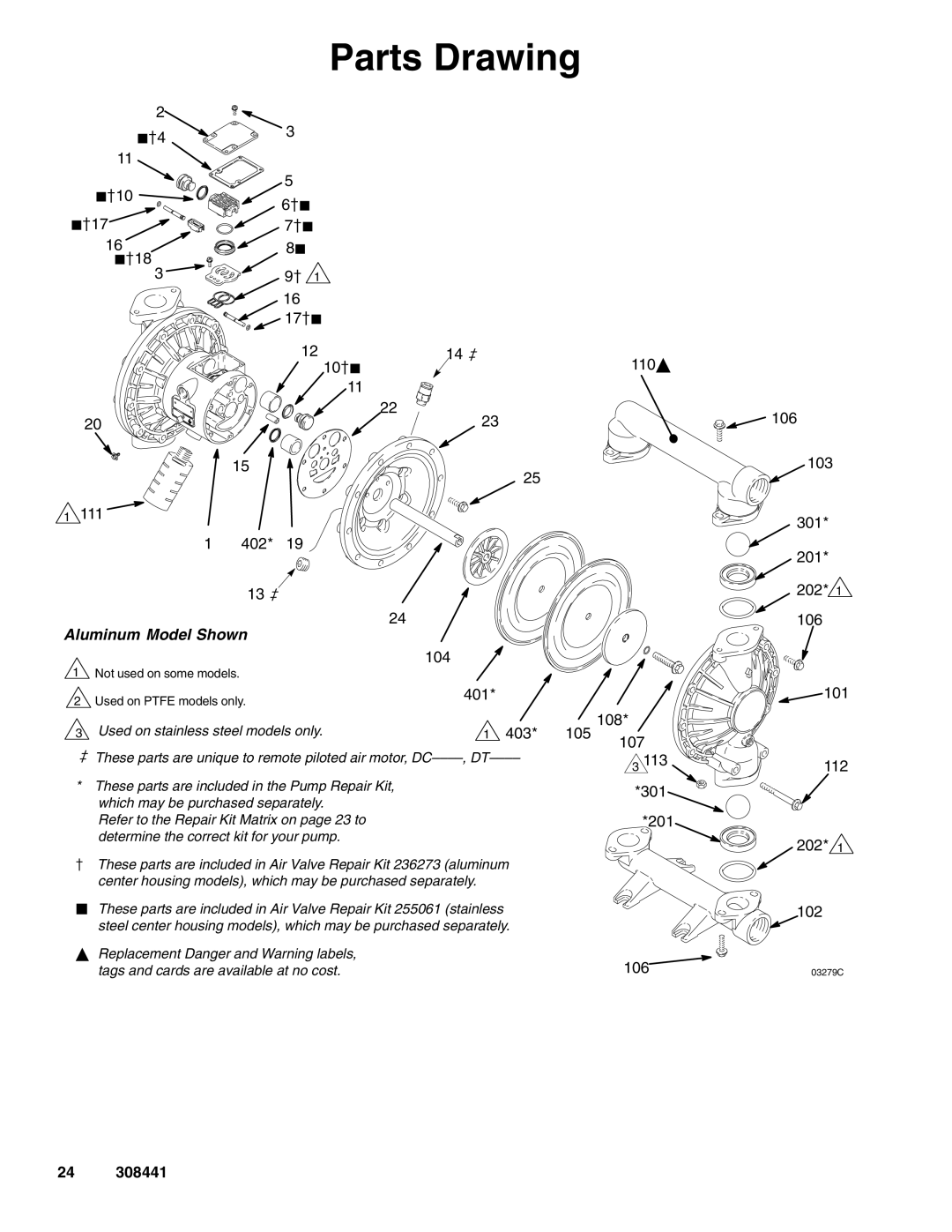 Graco 308441ZAD important safety instructions Parts Drawing 