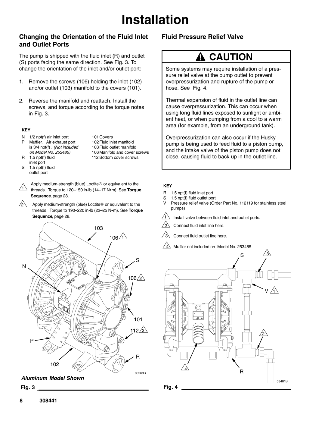 Graco 308441ZAD Changing the Orientation of the Fluid Inlet and Outlet Ports, Fluid Pressure Relief Valve 