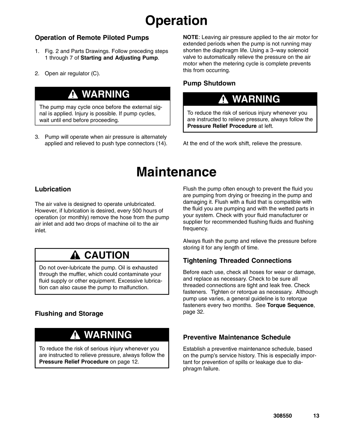 Graco 308550ZAC important safety instructions Maintenance 