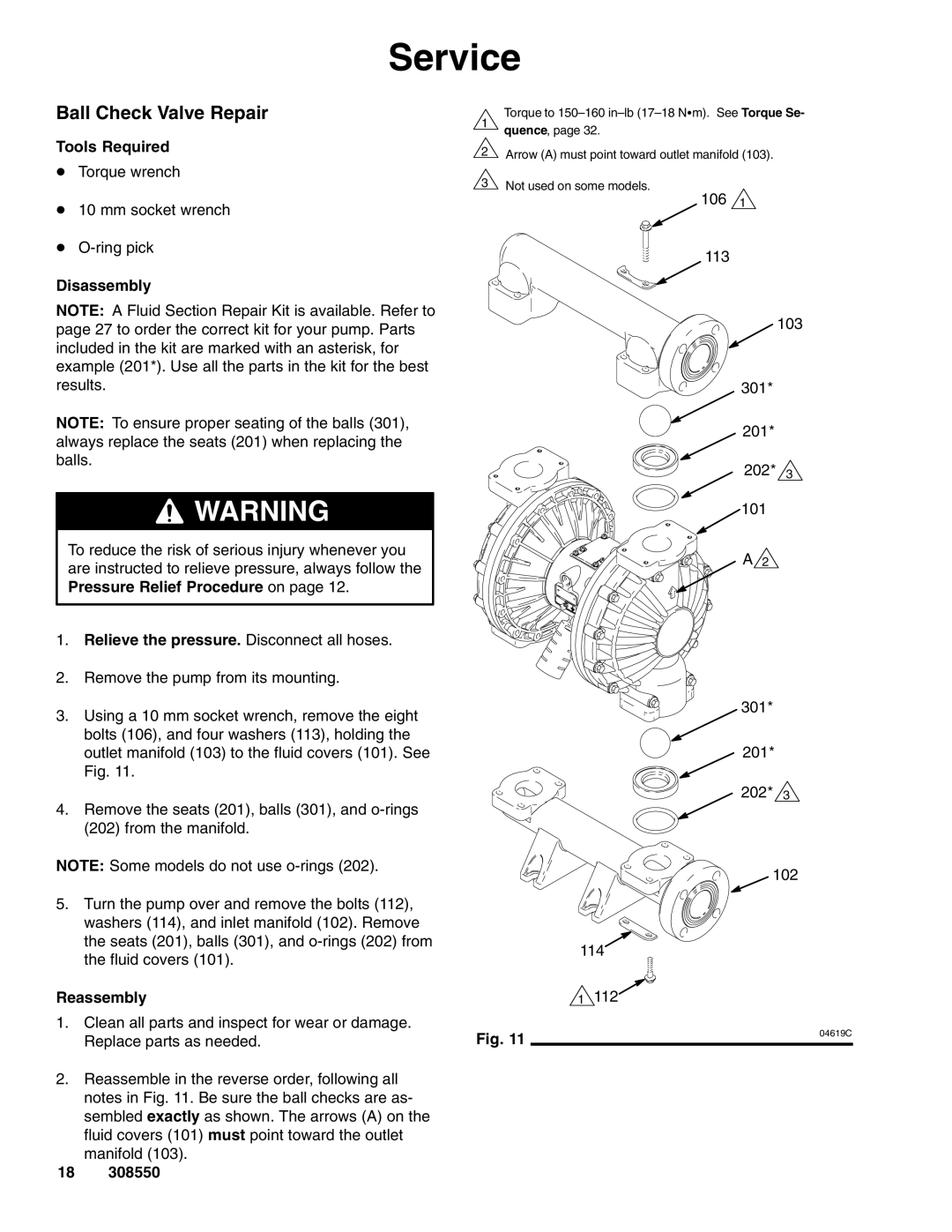 Graco 308550ZAC important safety instructions Ball Check Valve Repair, Relieve the pressure. Disconnect all hoses 