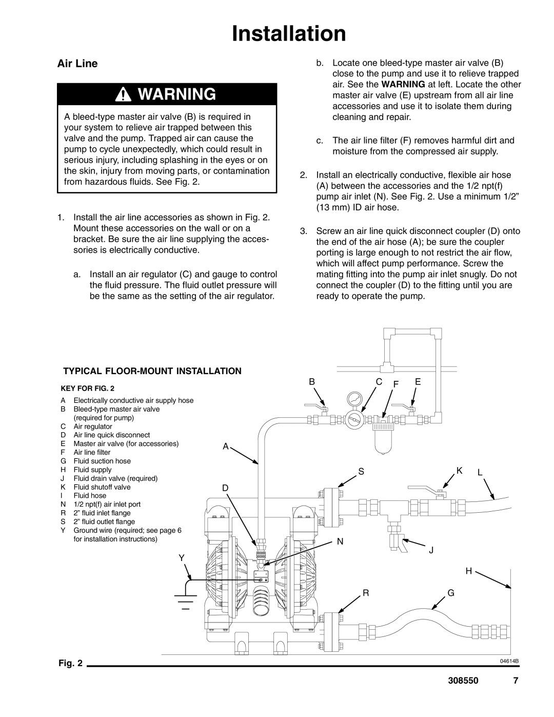 Graco 308550ZAC important safety instructions Air Line, Typical FLOOR-MOUNT Installation 