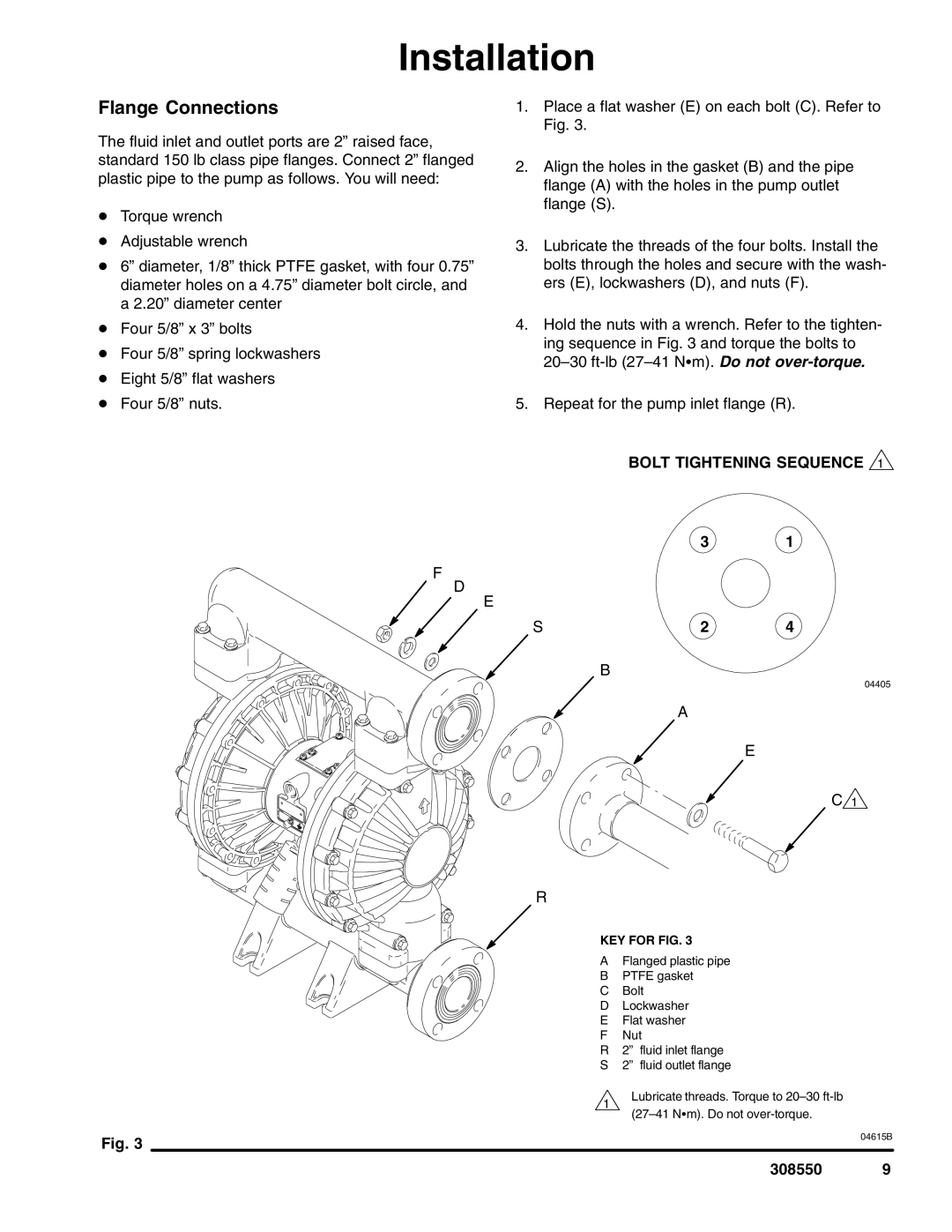 Graco 308550ZAC important safety instructions Flange Connections, Bolt Tightening Sequence 