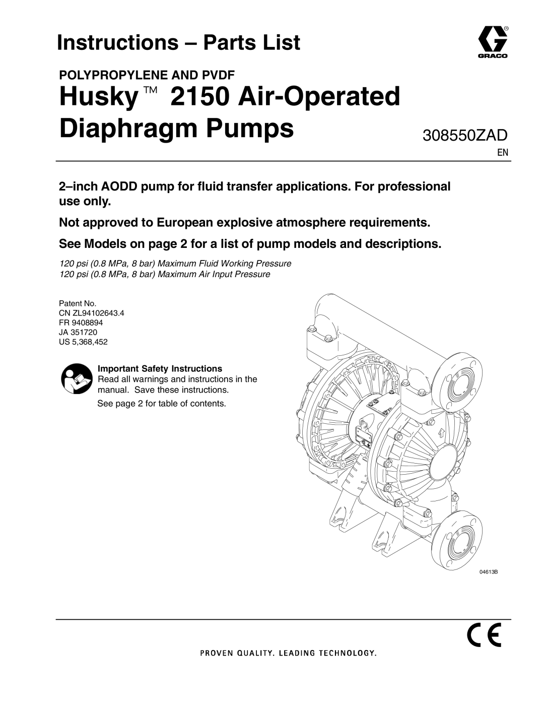 Graco 308550ZAD important safety instructions Instructions Parts List, Important Safety Instructions 