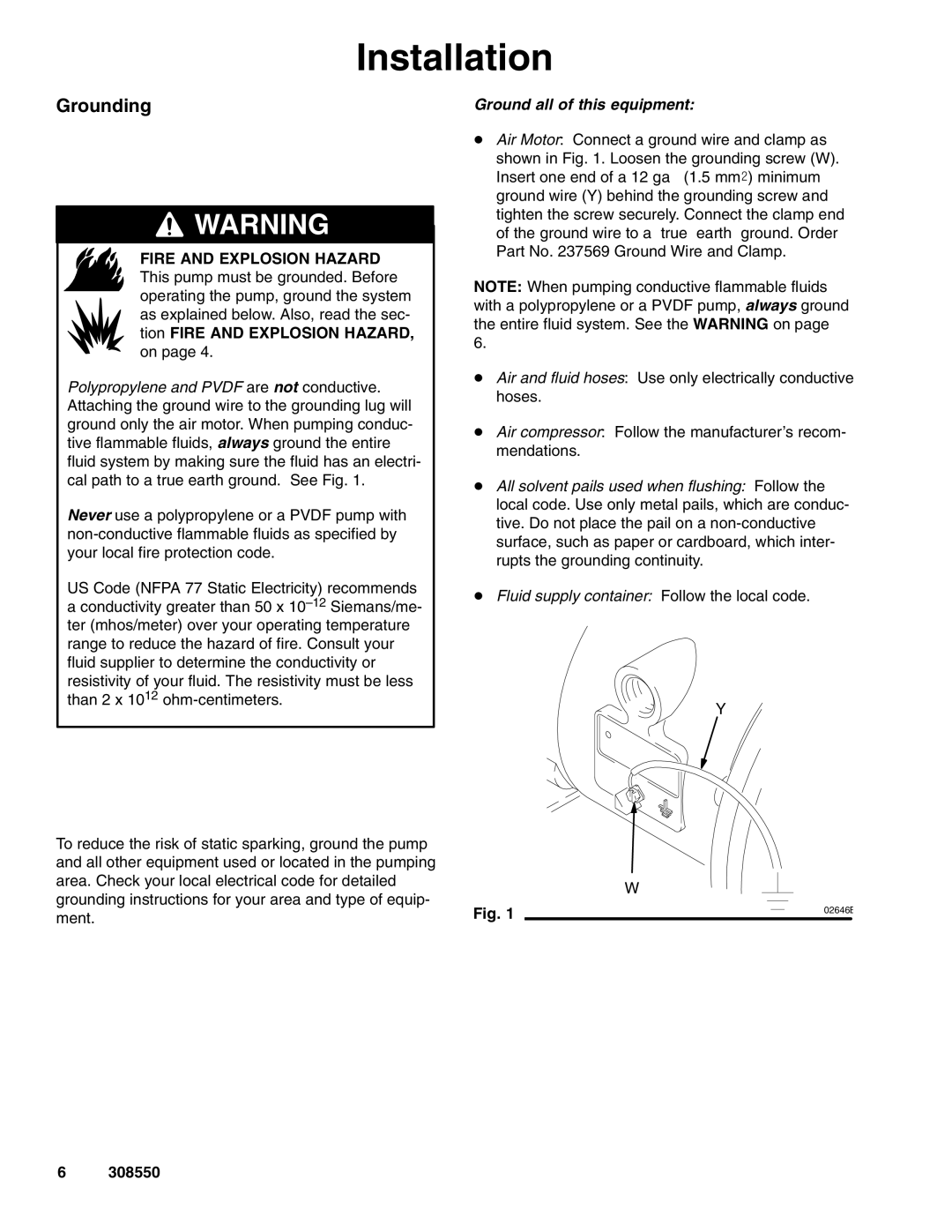 Graco 308550ZAD important safety instructions Grounding, Ground all of this equipment 