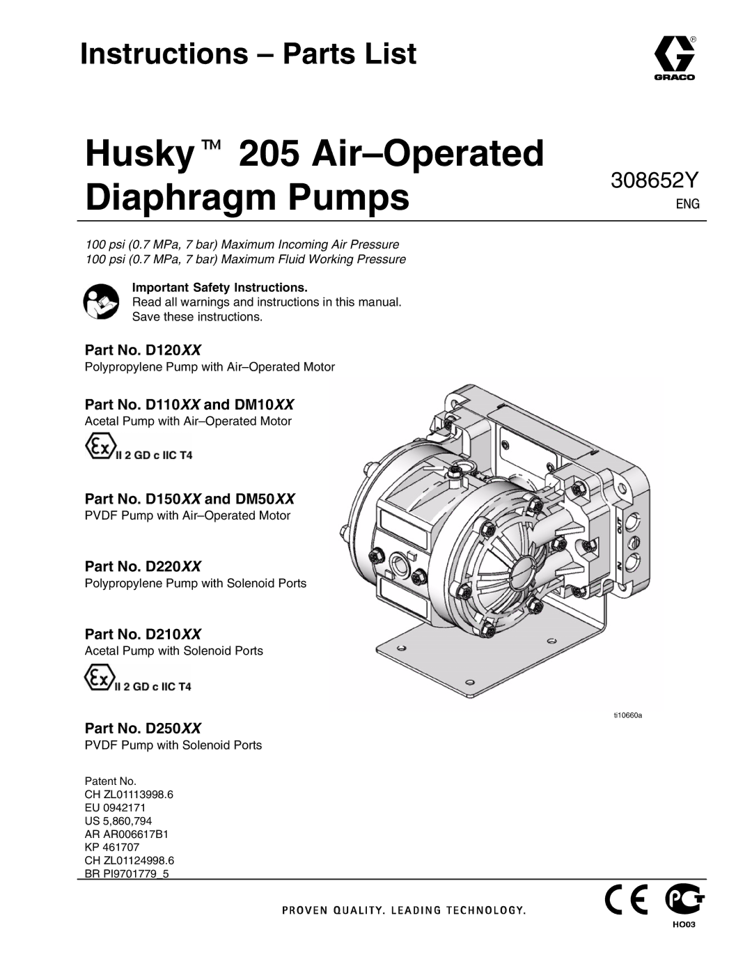 Graco 308652Y important safety instructions Instructions Parts List 