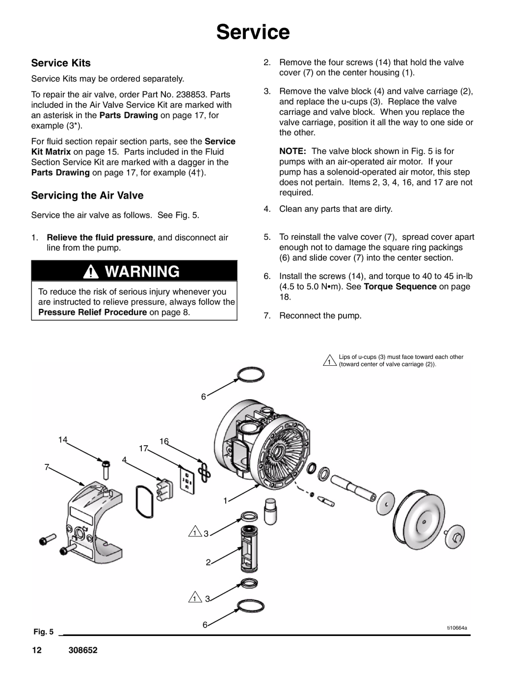 Graco 308652Y important safety instructions Service Kits, Servicing the Air Valve 