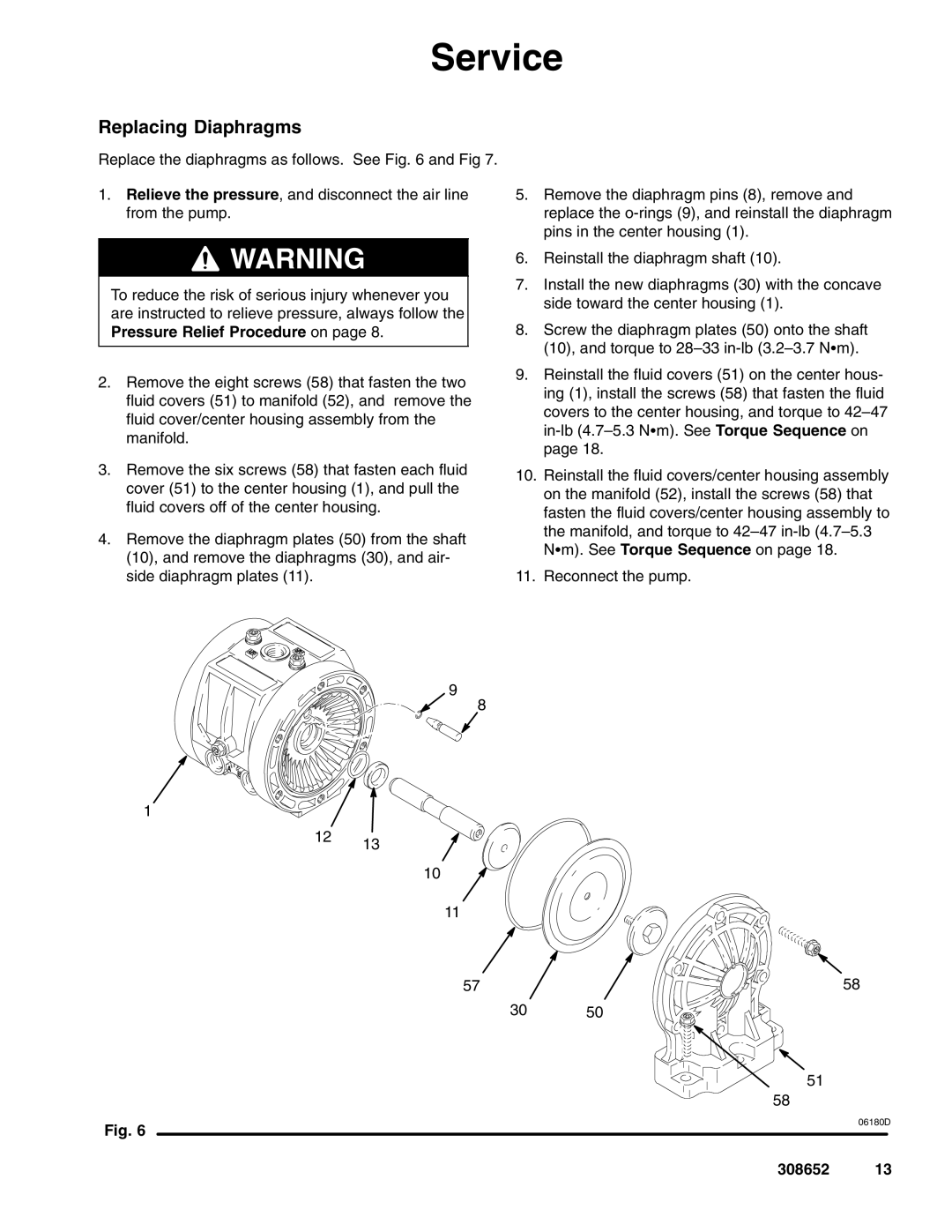 Graco 308652Y important safety instructions Replacing Diaphragms 