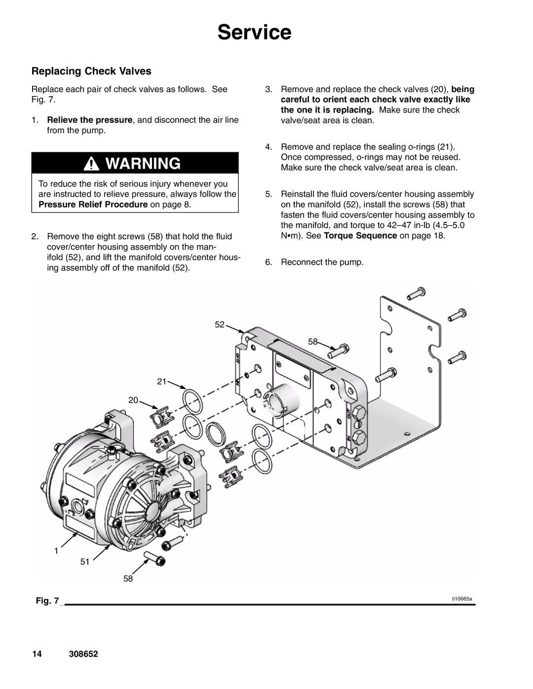 Graco 308652Y important safety instructions Replacing Check Valves 