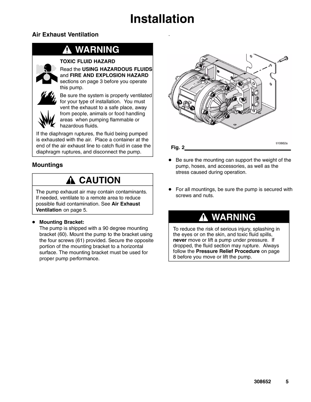 Graco 308652Y important safety instructions Air Exhaust Ventilation, Mountings 