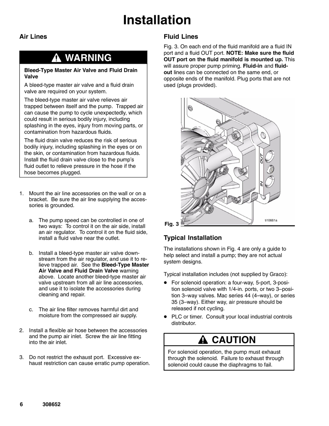 Graco 308652Y important safety instructions Air Lines, Fluid Lines, Typical Installation 