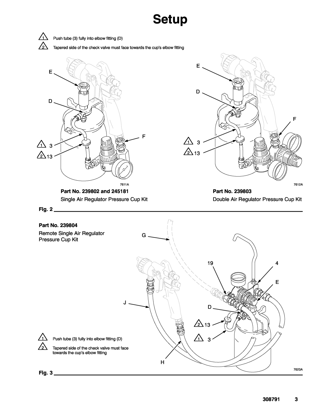 Graco 308791E important safety instructions Setup, Part No. 239802 and, 7611A, 7612A, 7623A 