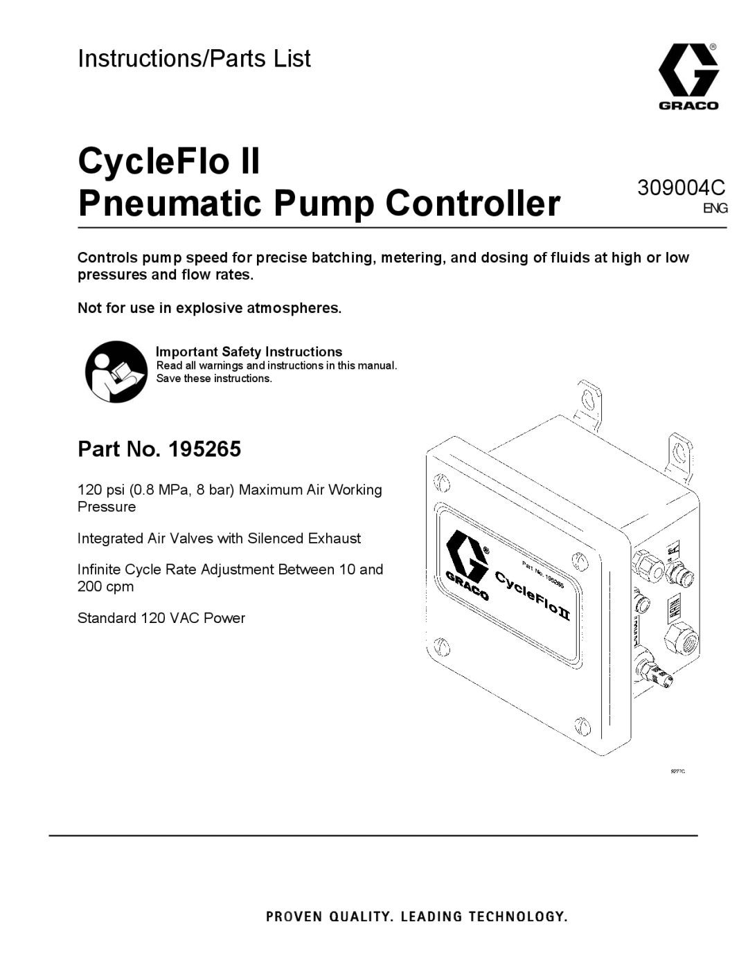 Graco 309004C important safety instructions CycleFlo Pneumatic Pump Controller 