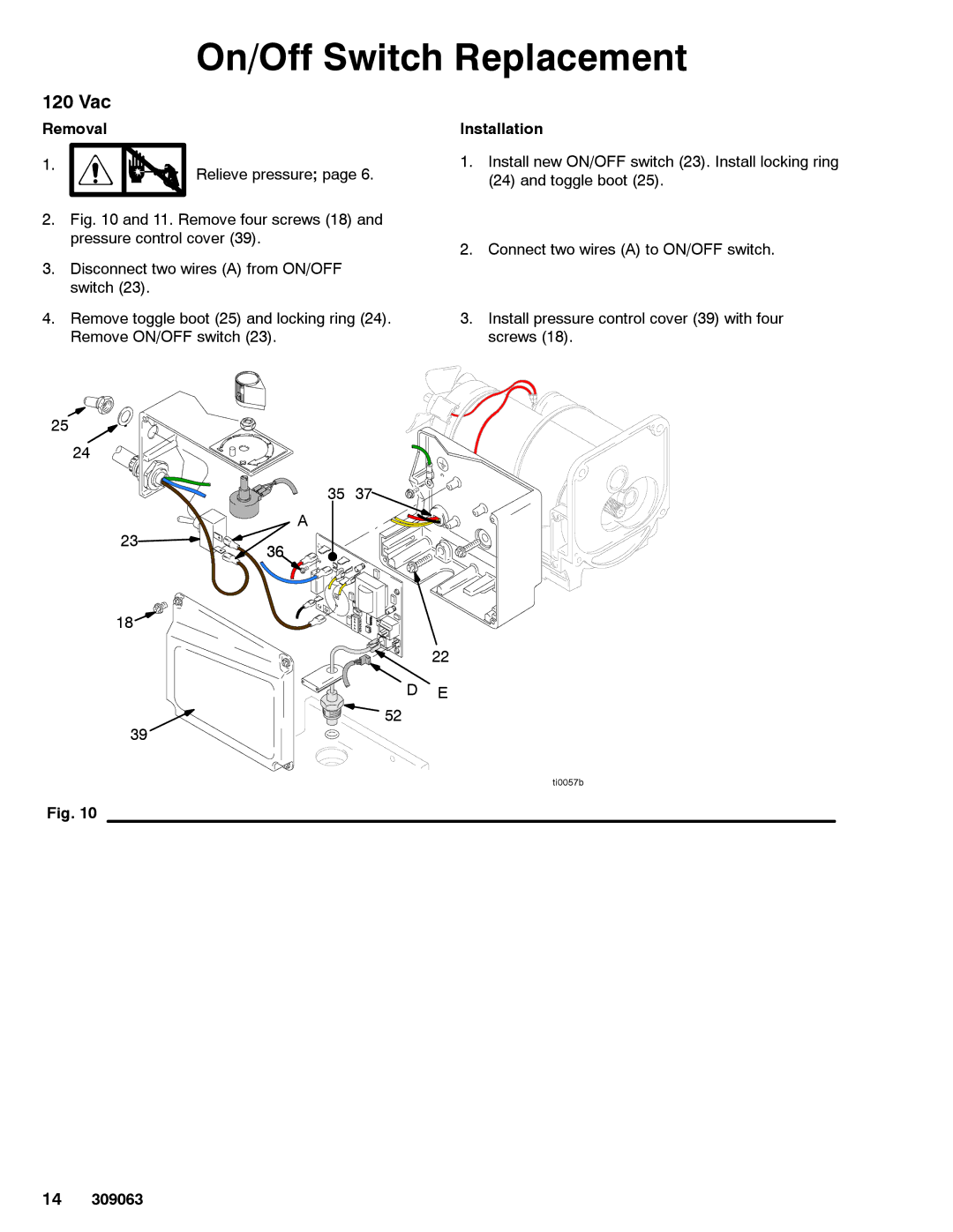 Graco 309063F important safety instructions On/Off Switch Replacement, Removal, Installation 