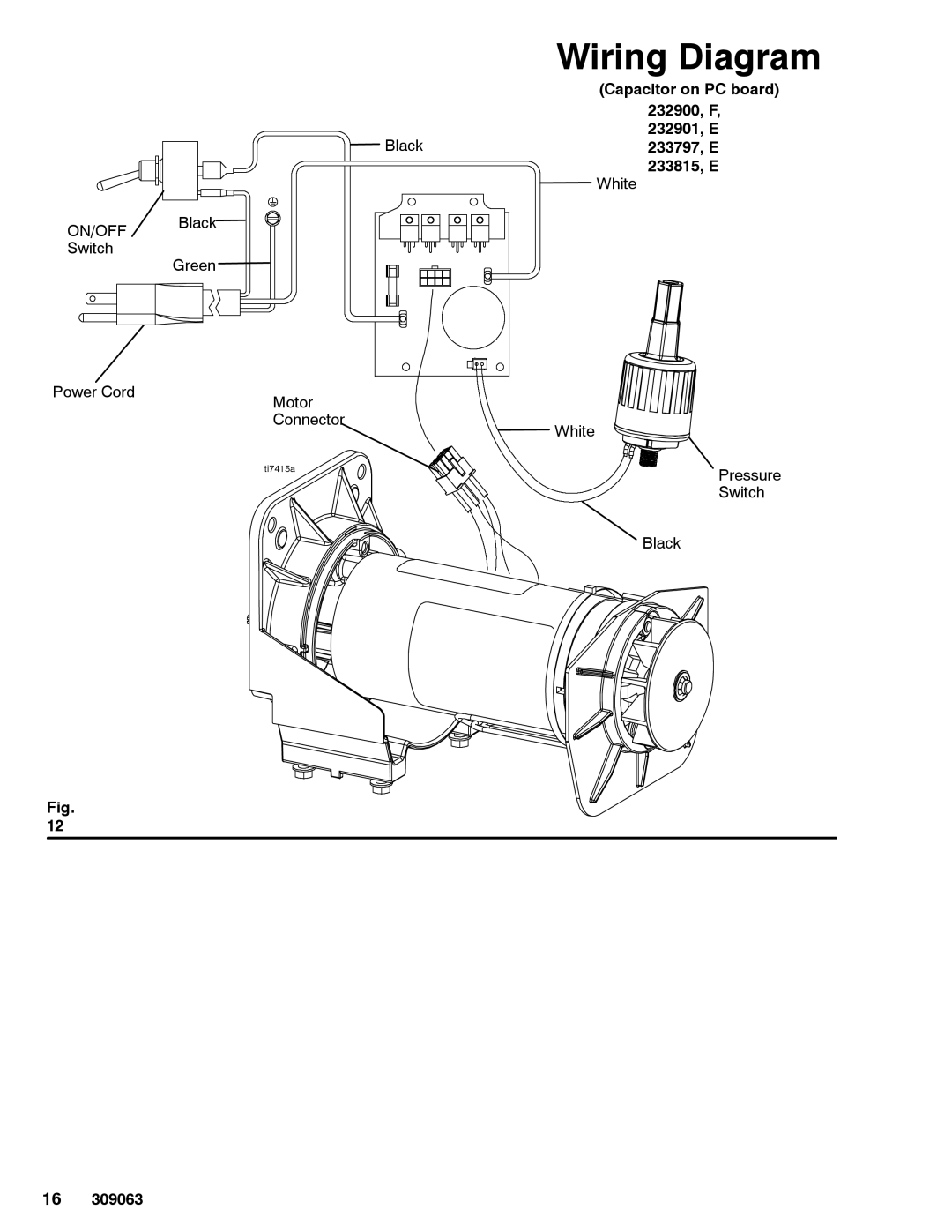 Graco 309063F important safety instructions White ON/OFF Black Switch Green Power Cord Motor Connector 