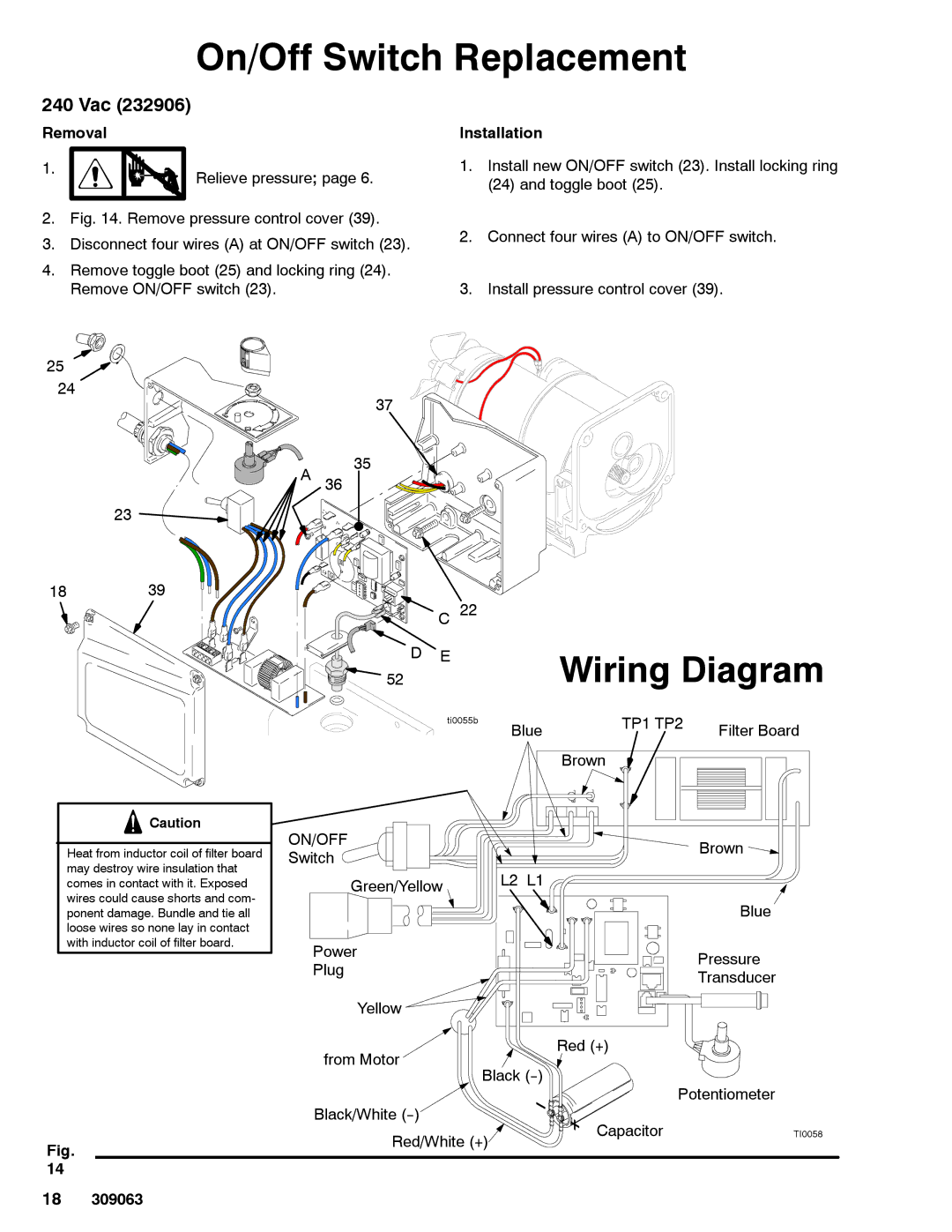 Graco 309063F important safety instructions 240 Vac, TP1 TP2 