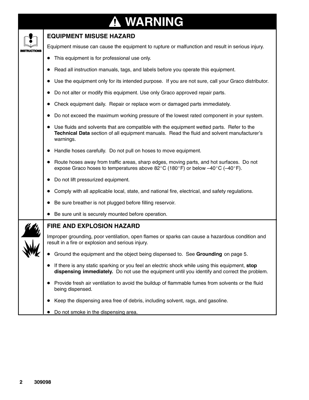 Graco 309098F manual Equipment Misuse Hazard 