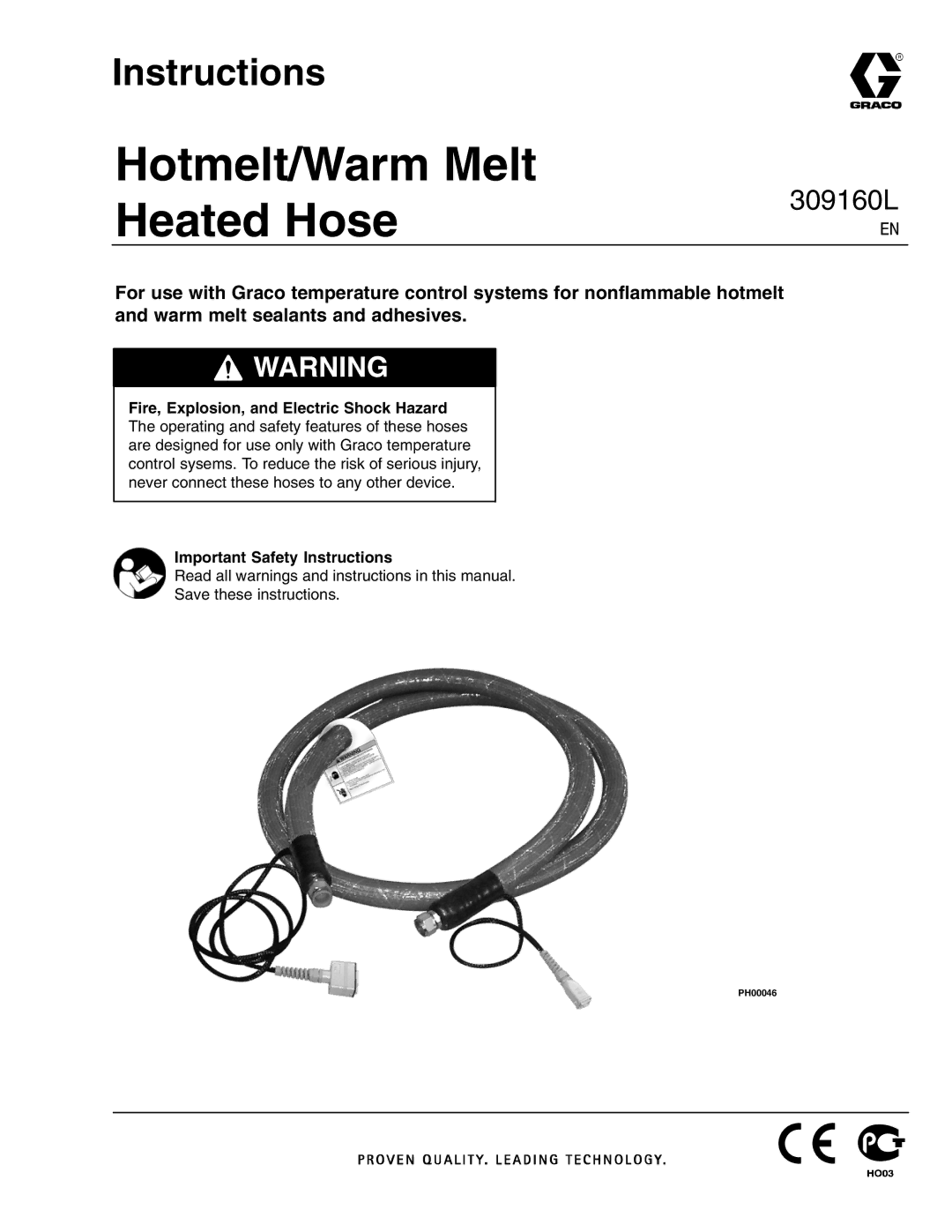 Graco 309160L important safety instructions Hotmelt/Warm Melt Heated Hose, Instructions 