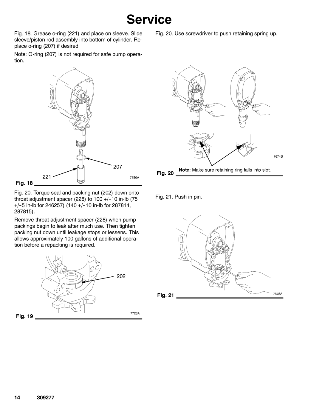 Graco 309277ZAC important safety instructions Use screwdriver to push retaining spring up 207 221 