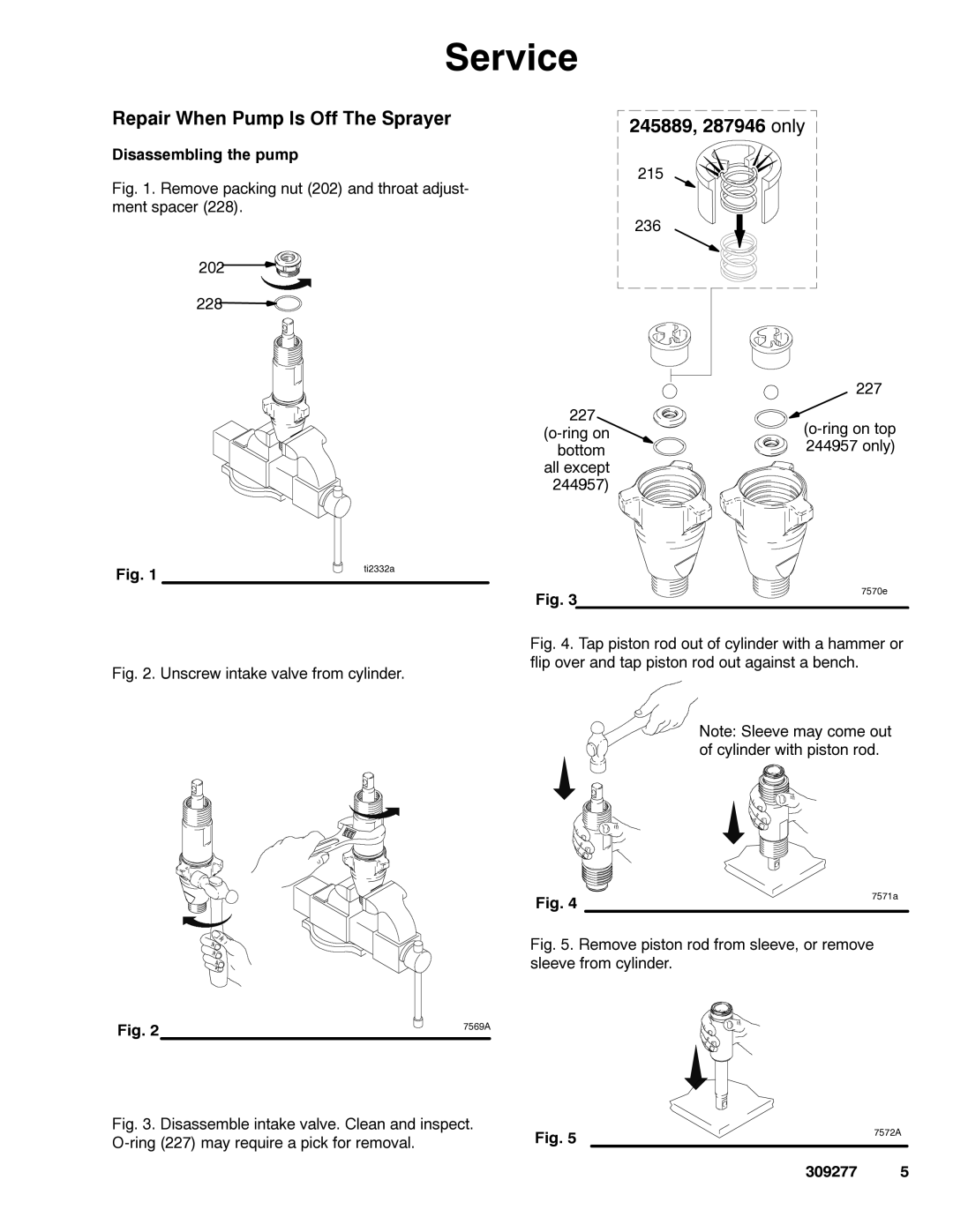 Graco 309277ZAC important safety instructions Repair When Pump Is Off The Sprayer, 245889, 287946 only 