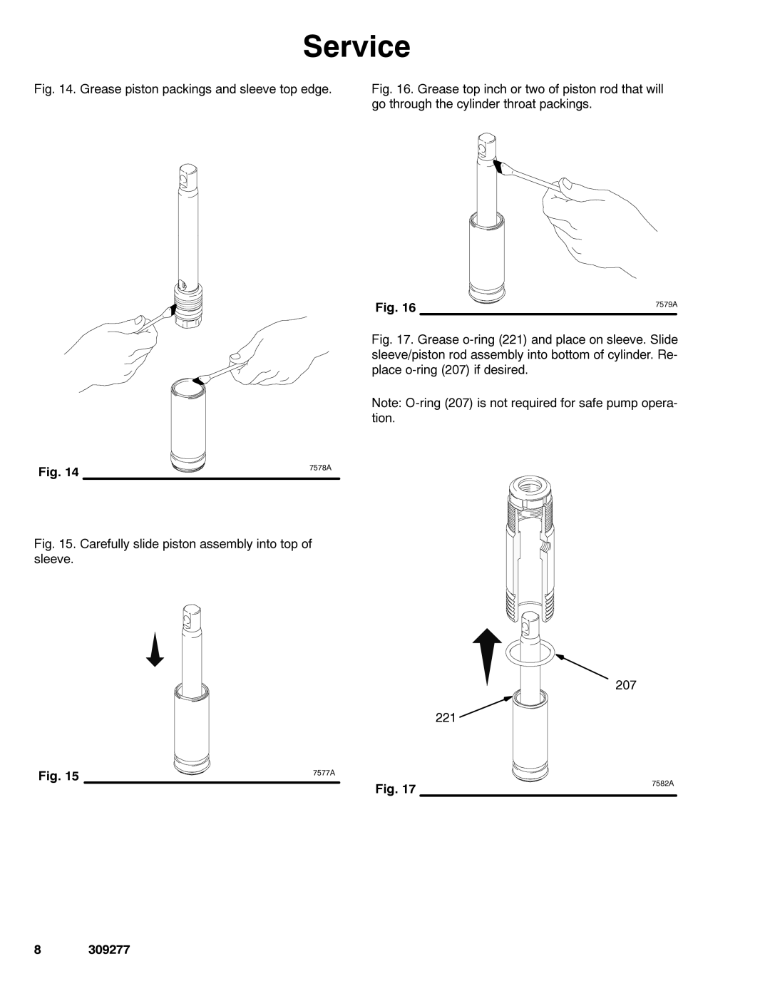 Graco 309277ZAC important safety instructions Grease piston packings and sleeve top edge 