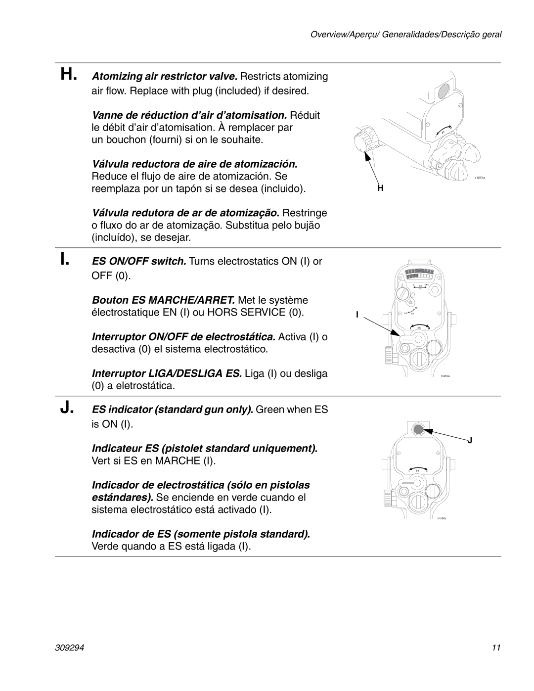 Graco 309294H manual Interruptor LIGA/DESLIGA ES. Liga I ou desliga 