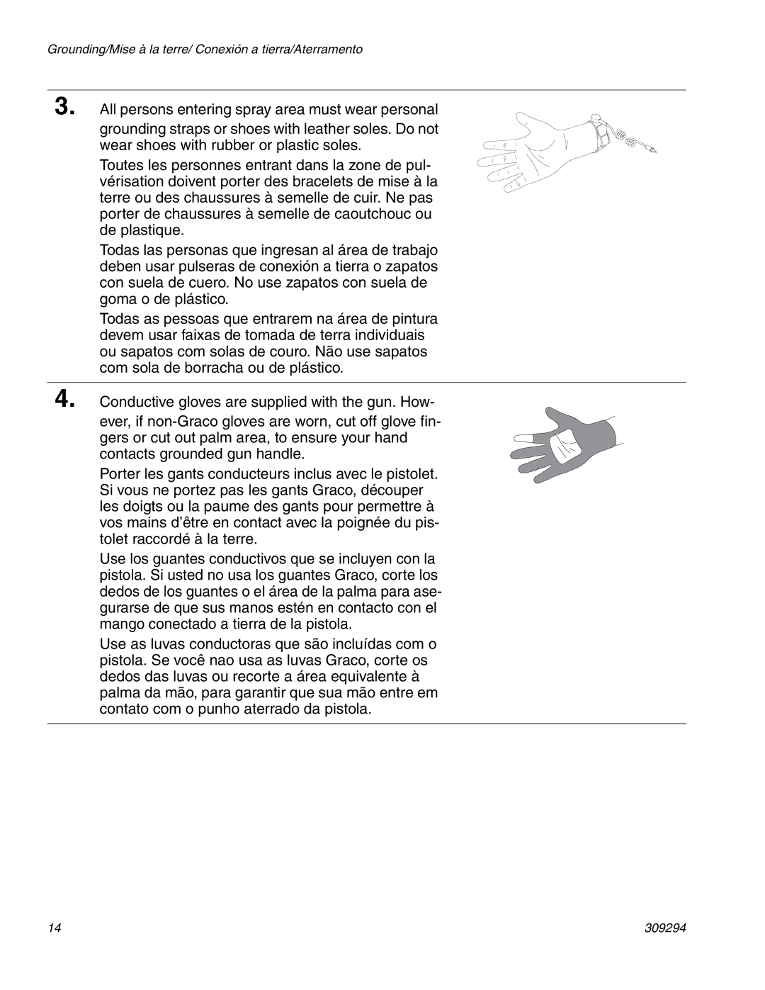 Graco 309294H manual Grounding/Mise à la terre/ Conexión a tierra/Aterramento 