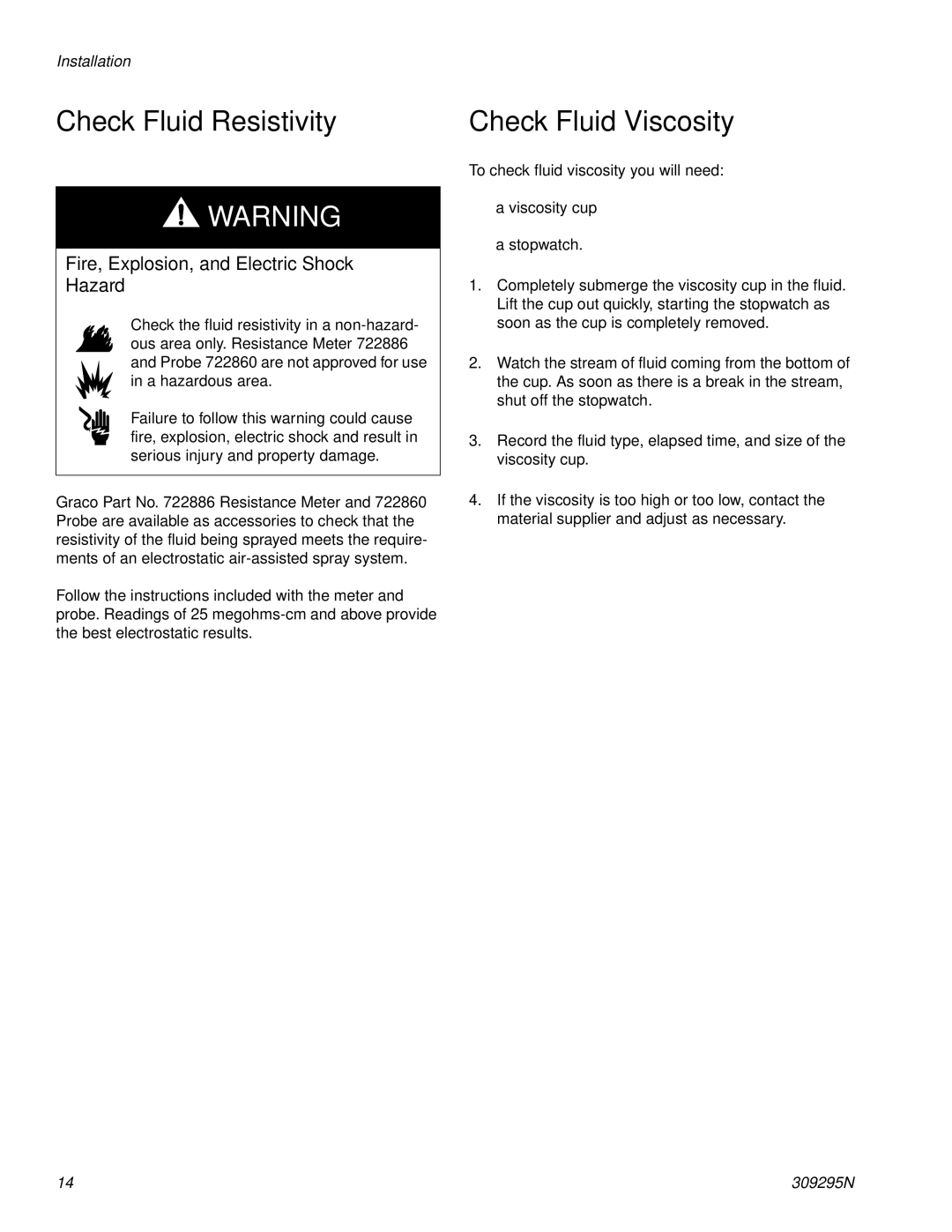 Graco 309295N important safety instructions Check Fluid Resistivity, Check Fluid Viscosity 