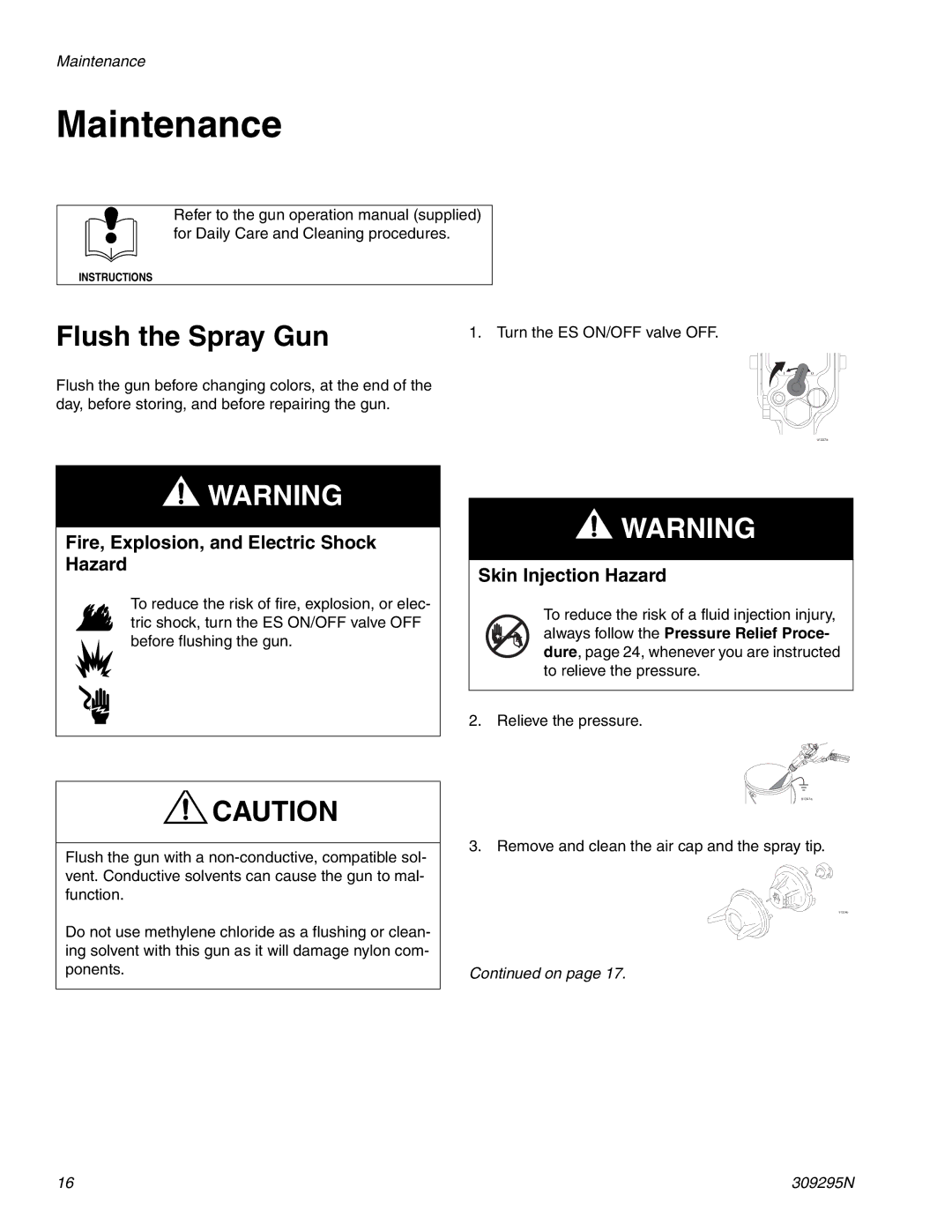 Graco 309295N important safety instructions Maintenance, Flush the Spray Gun 