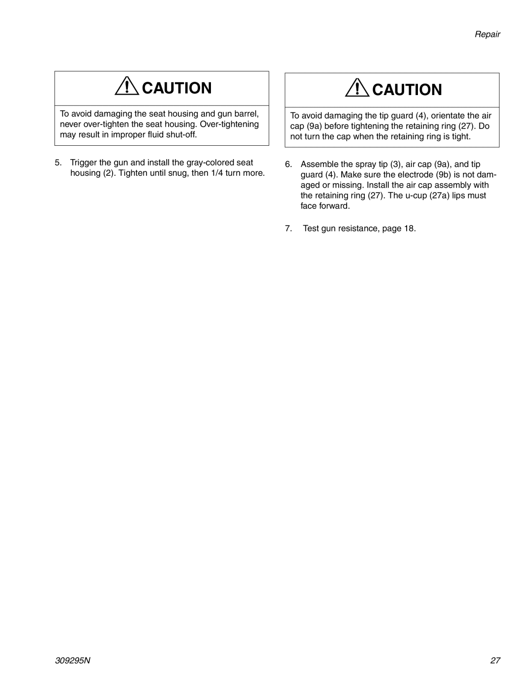 Graco 309295N important safety instructions Repair 