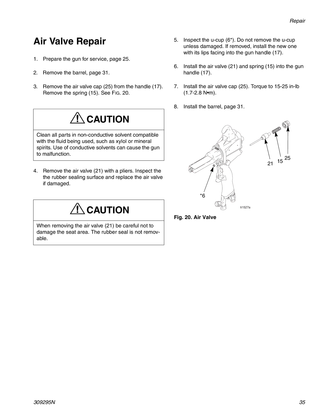 Graco 309295N important safety instructions Air Valve Repair 