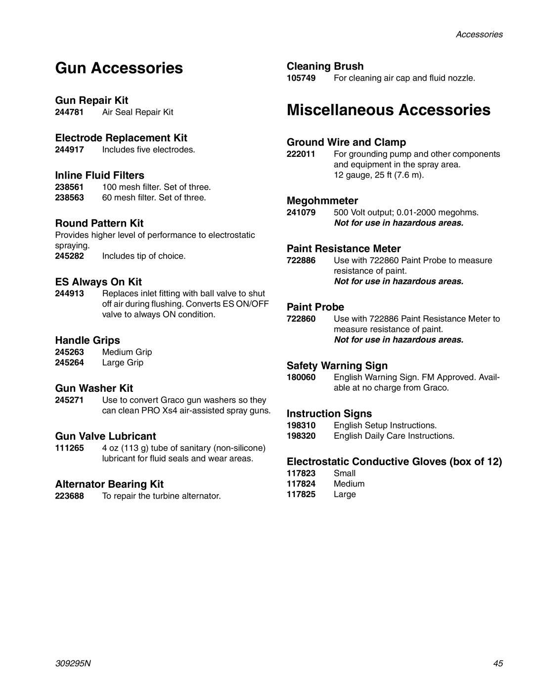 Graco 309295N important safety instructions Gun Accessories, Miscellaneous Accessories 