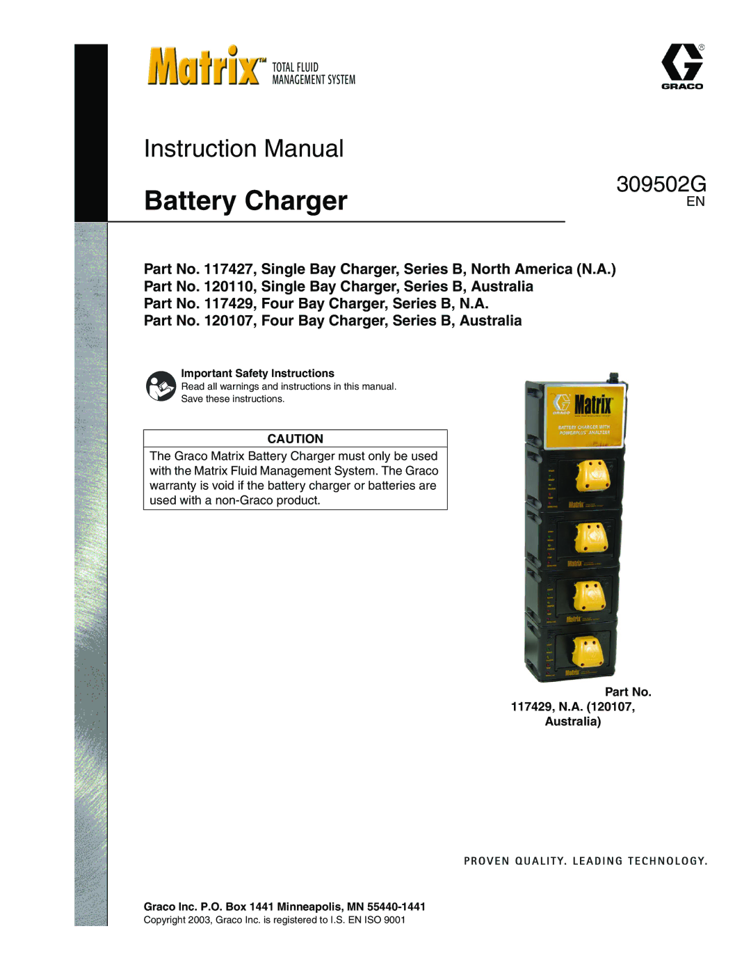 Graco 309502G instruction manual Battery Charger 