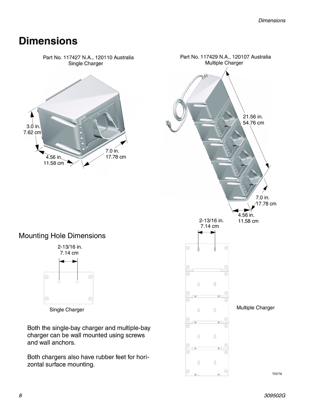 Graco 309502G instruction manual Mounting Hole Dimensions 