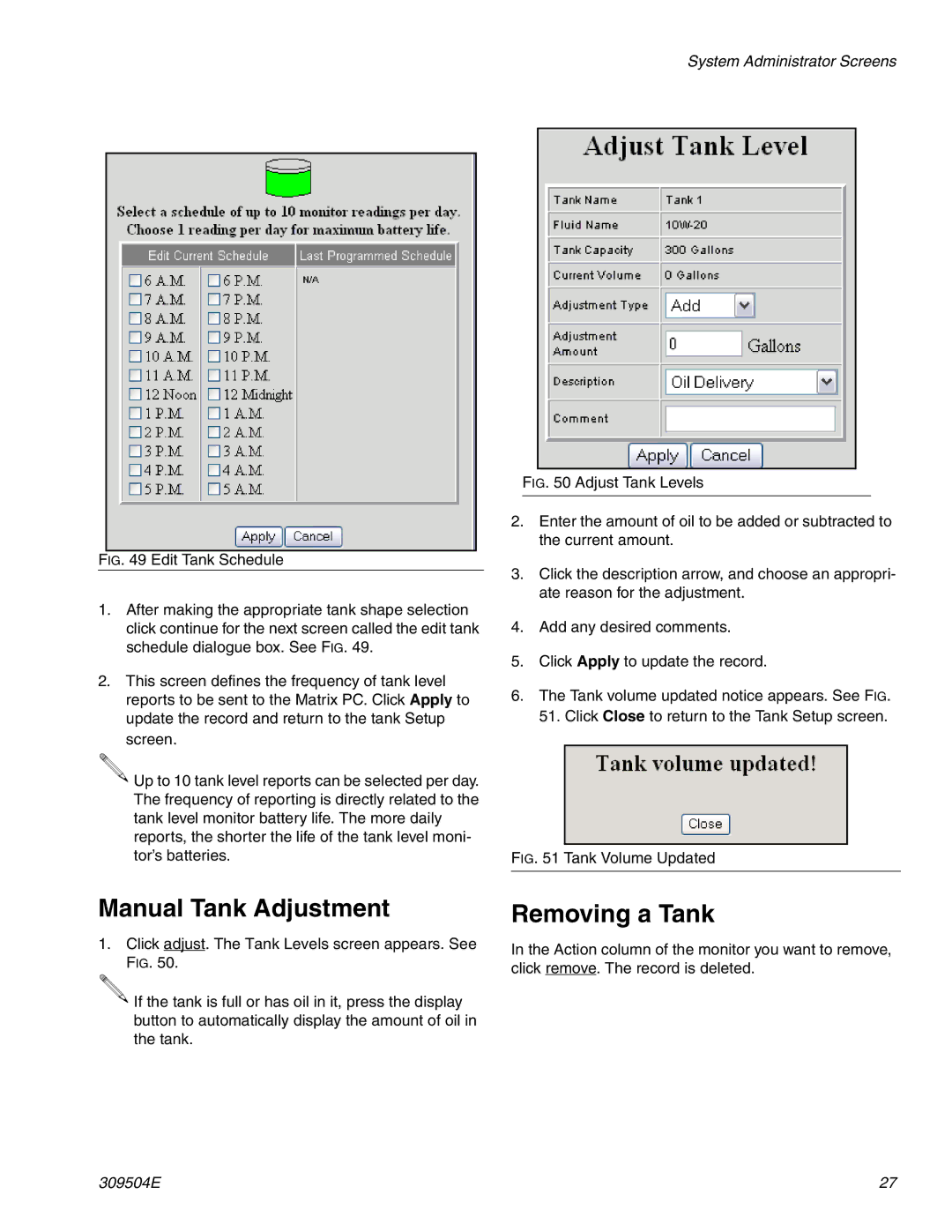 Graco 309504E instruction manual Manual Tank Adjustment, Removing a Tank 