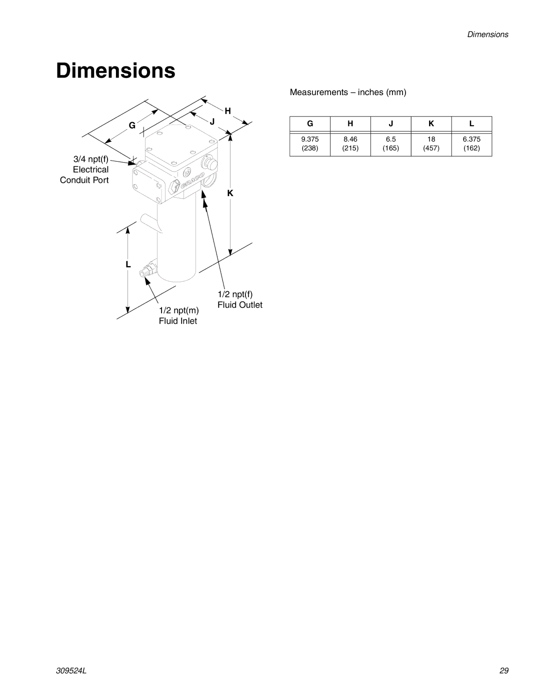 Graco 309524L important safety instructions Dimensions 