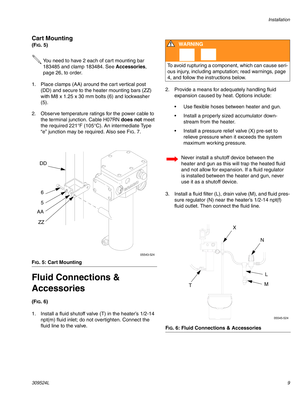 Graco 309524L important safety instructions Fluid Connections Accessories, Cart Mounting 