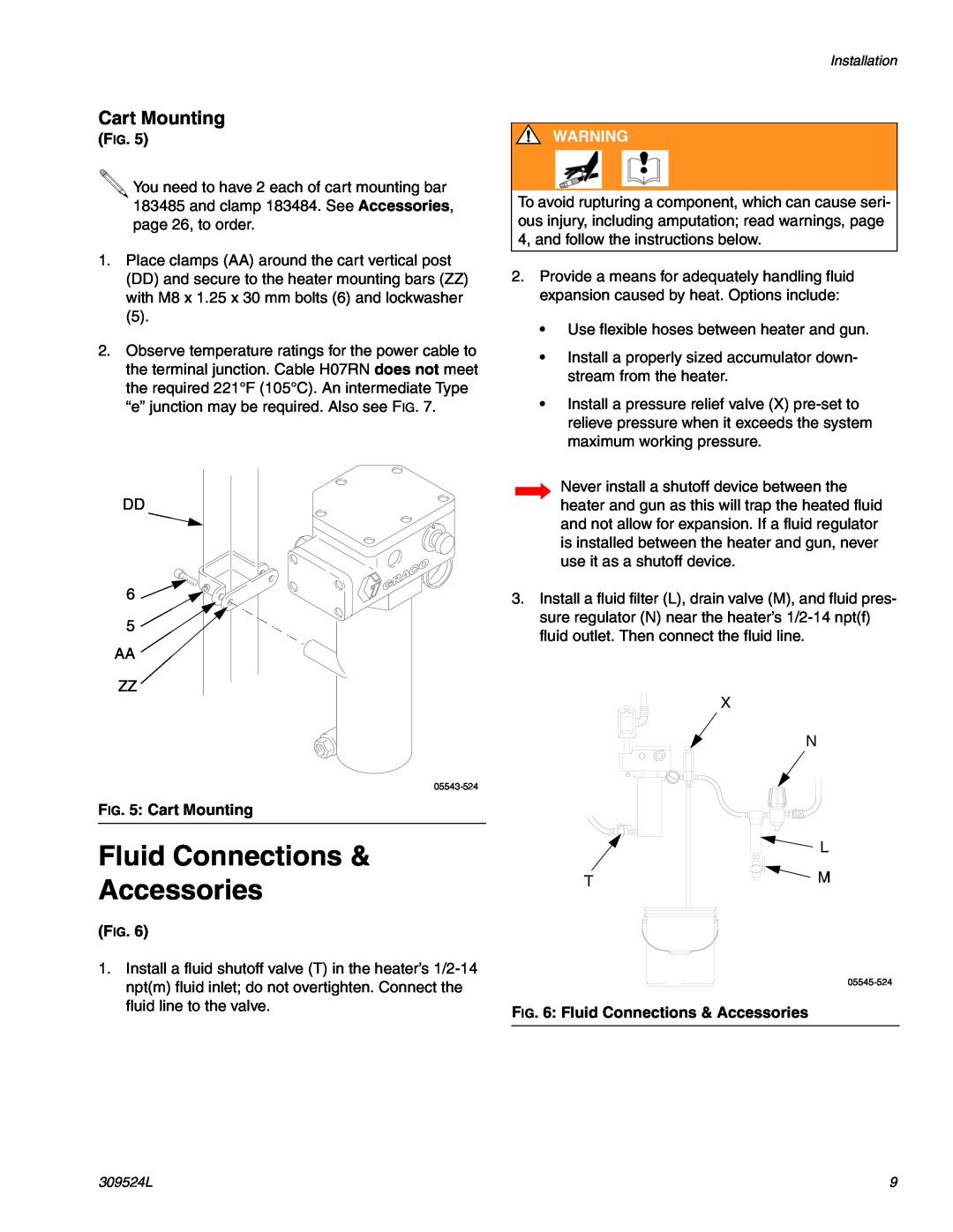 Graco 309524L important safety instructions Fluid Connections & Accessories, Cart Mounting 