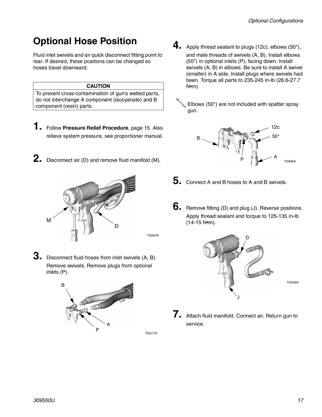 Graco 309550U important safety instructions Optional Hose Position, Follow Pressure Relief Procedure, page 15. Also 