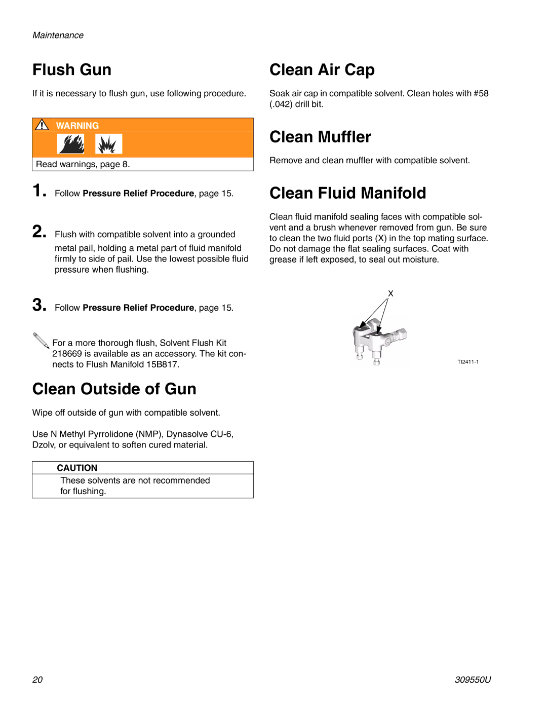 Graco 309550U Flush Gun, Clean Outside of Gun, Clean Air Cap, Clean Muffler, Clean Fluid Manifold 